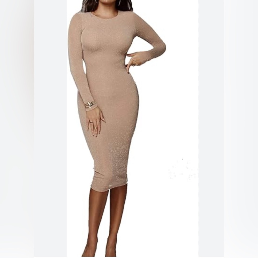 JLUXLABEL BEIGE HIGH EXPECTATIONS  COCKTAIL MIDI DRESS